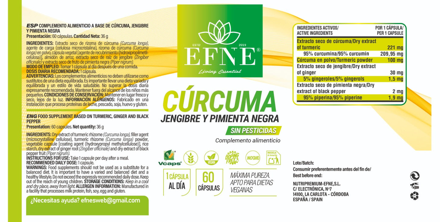 Cúrcuma + Jengibre + Pimienta Negra EFNE — antiinflamatorio